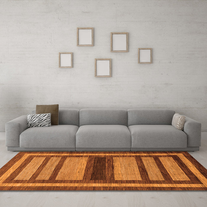 Machine Washable Abstract Orange Modern Area Rugs in a Living Room, wshabs180org