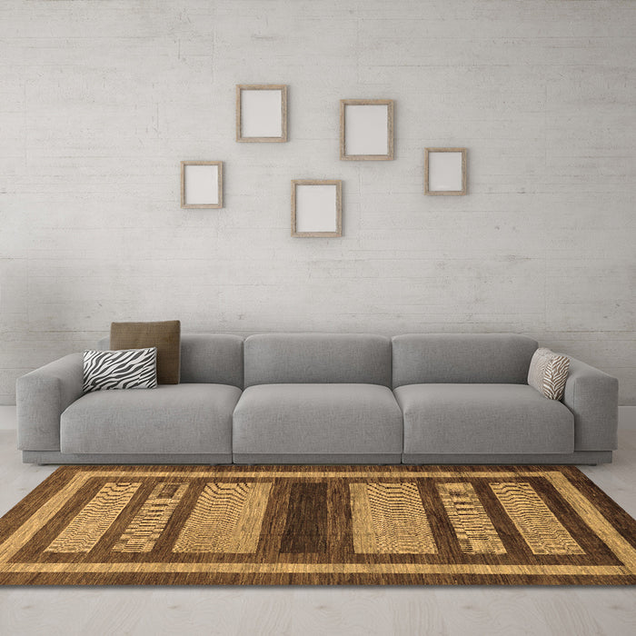 Machine Washable Abstract Brown Modern Rug in a Living Room,, wshabs180brn