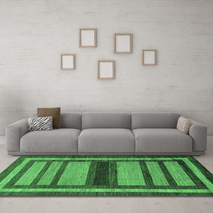 Machine Washable Abstract Emerald Green Modern Area Rugs in a Living Room,, wshabs180emgrn
