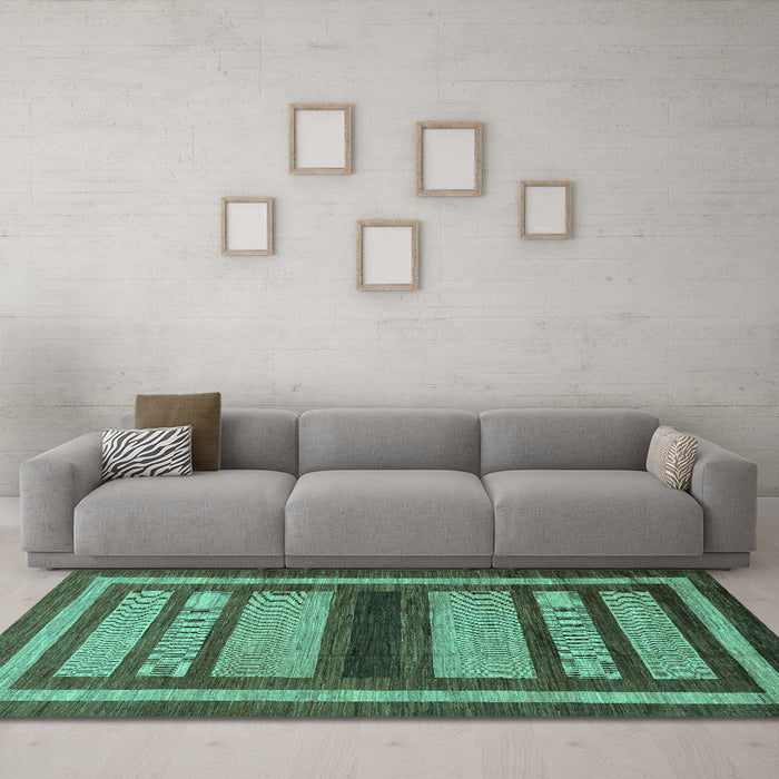 Machine Washable Abstract Turquoise Modern Area Rugs in a Living Room,, wshabs180turq