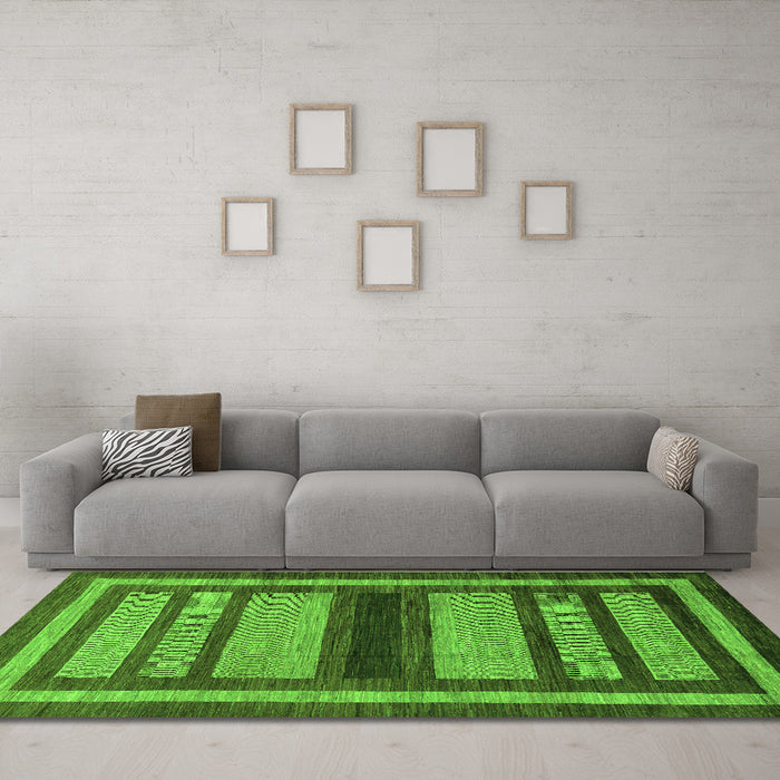 Machine Washable Abstract Green Modern Area Rugs in a Living Room,, wshabs180grn