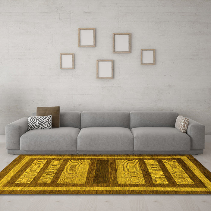 Machine Washable Abstract Yellow Modern Rug in a Living Room, wshabs180yw