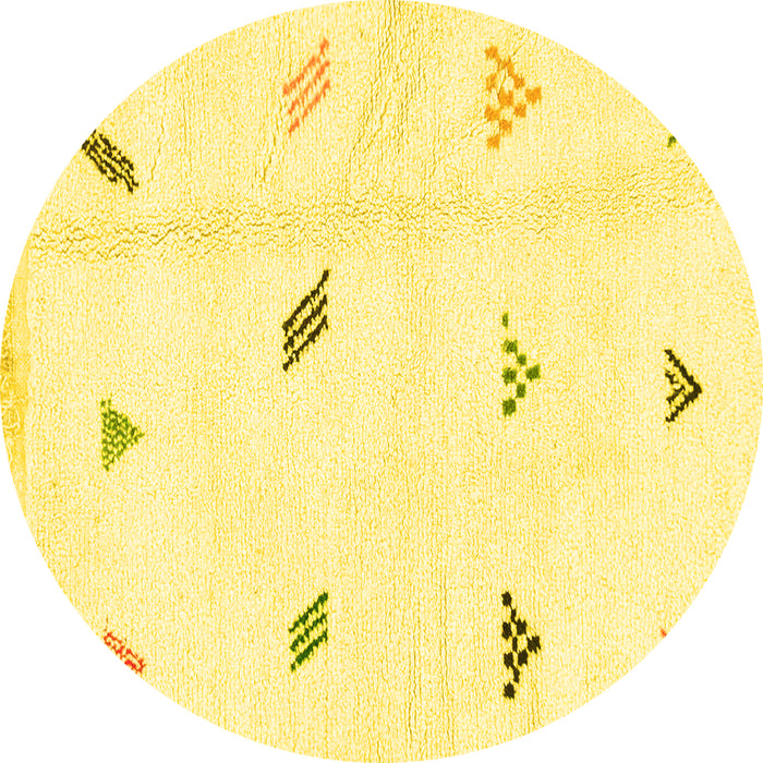 Round Machine Washable Solid Yellow Modern Rug, wshabs1810yw