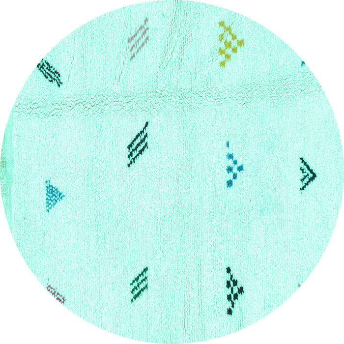 Round Machine Washable Solid Turquoise Modern Area Rugs, wshabs1810turq