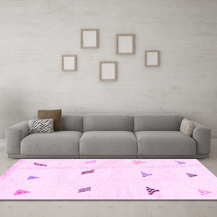 Machine Washable Solid Pink Modern Rug in a Living Room, wshabs1810pnk