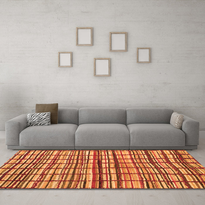 Machine Washable Abstract Orange Modern Area Rugs in a Living Room, wshabs1811org