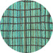 Round Machine Washable Abstract Turquoise Modern Area Rugs, wshabs1811turq