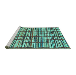 Sideview of Machine Washable Abstract Turquoise Modern Area Rugs, wshabs1811turq