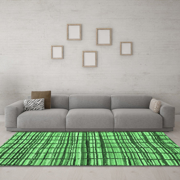 Machine Washable Abstract Emerald Green Modern Area Rugs in a Living Room,, wshabs1811emgrn