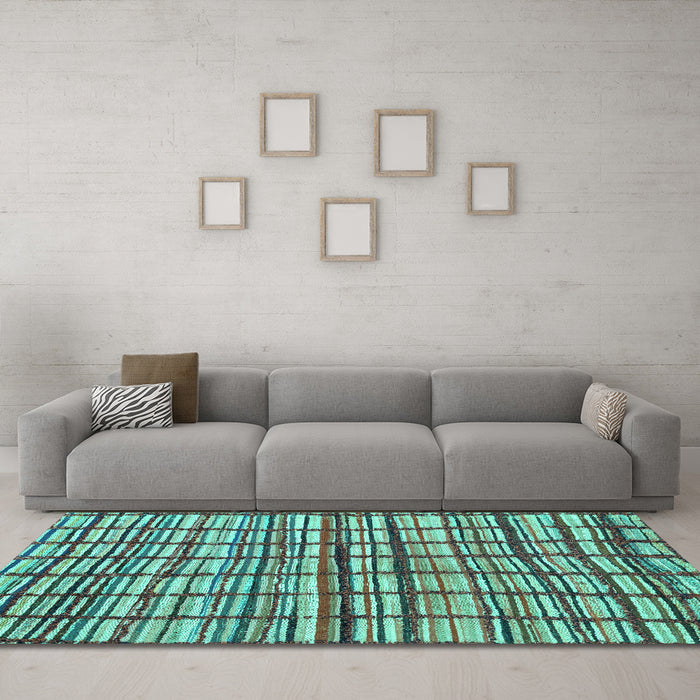 Machine Washable Abstract Turquoise Modern Area Rugs in a Living Room,, wshabs1811turq