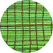 Round Machine Washable Abstract Green Modern Area Rugs, wshabs1811grn