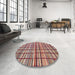 Round Machine Washable Abstract Brown Sugar Brown Rug in a Office, wshabs1811