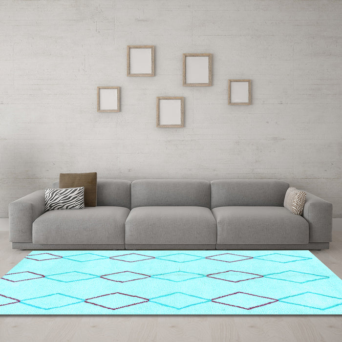 Machine Washable Oriental Light Blue Modern Rug in a Living Room, wshabs1812lblu