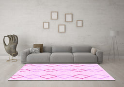 Machine Washable Oriental Pink Modern Rug in a Living Room, wshabs1812pnk