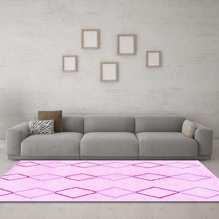 Machine Washable Oriental Pink Modern Rug in a Living Room, wshabs1812pnk