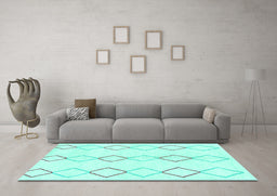 Machine Washable Oriental Turquoise Modern Area Rugs in a Living Room,, wshabs1812turq