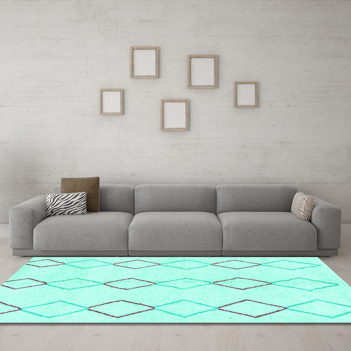 Machine Washable Oriental Turquoise Modern Area Rugs in a Living Room,, wshabs1812turq