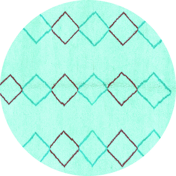 Round Machine Washable Oriental Turquoise Modern Area Rugs, wshabs1812turq