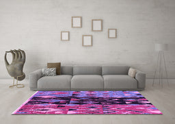 Machine Washable Oriental Purple Modern Area Rugs in a Living Room, wshabs1813pur