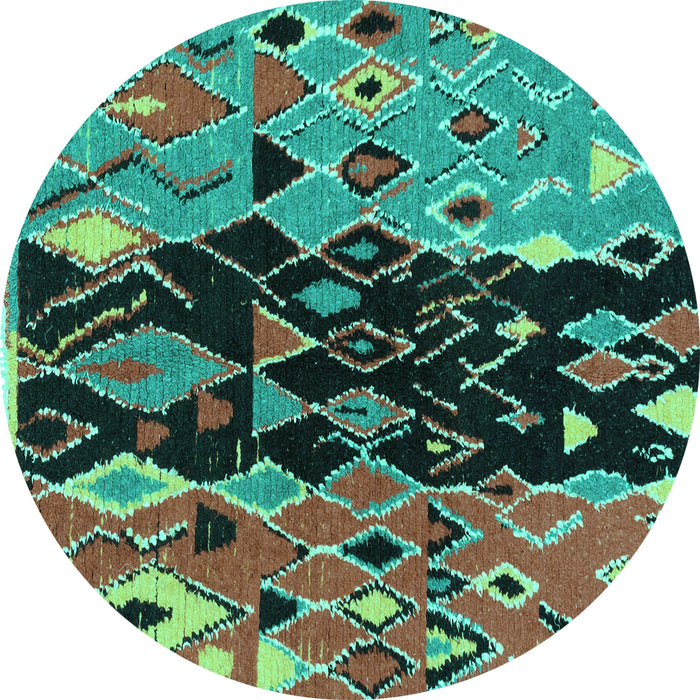 Round Machine Washable Oriental Turquoise Modern Area Rugs, wshabs1813turq