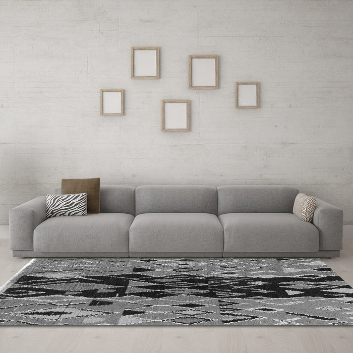 Machine Washable Oriental Gray Modern Rug in a Living Room,, wshabs1813gry