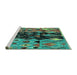 Sideview of Machine Washable Oriental Turquoise Modern Area Rugs, wshabs1813turq