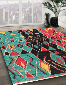 Abstract Saffron Red Oriental Rug in Family Room, abs1813