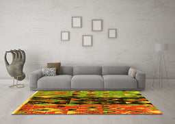 Machine Washable Oriental Yellow Modern Rug in a Living Room, wshabs1813yw