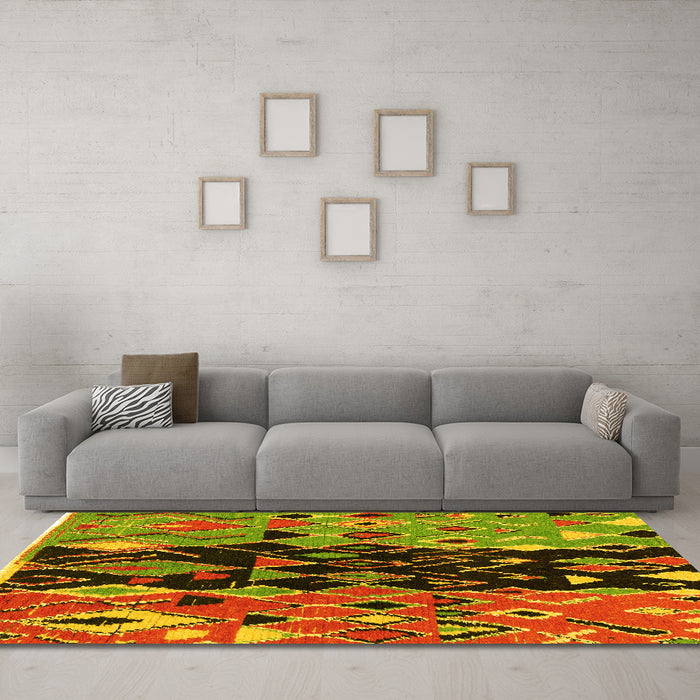 Machine Washable Oriental Yellow Modern Rug in a Living Room, wshabs1813yw