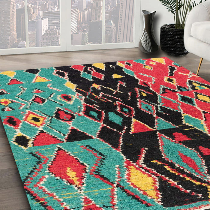 Machine Washable Abstract Saffron Red Rug in a Family Room, wshabs1813