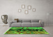 Machine Washable Oriental Green Modern Area Rugs in a Living Room,, wshabs1813grn