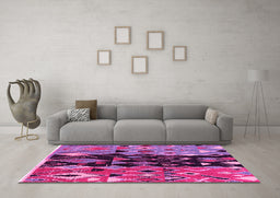 Machine Washable Oriental Pink Modern Rug in a Living Room, wshabs1813pnk
