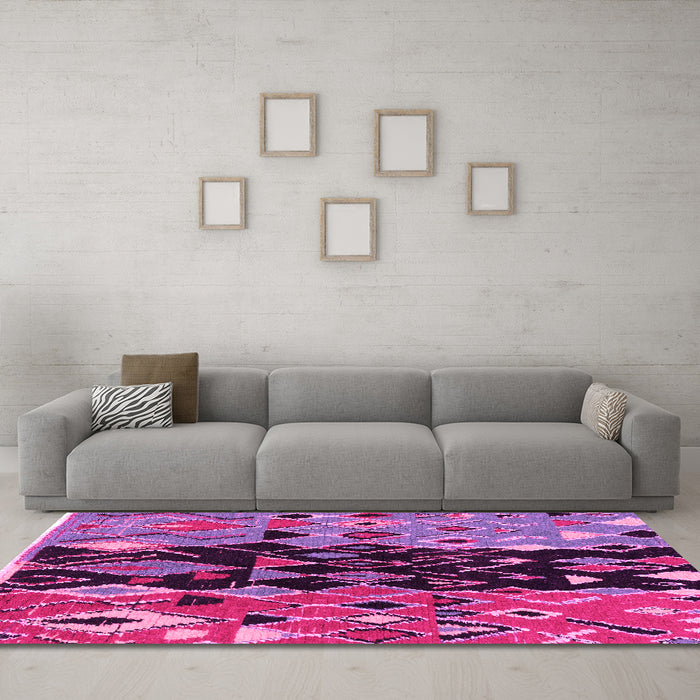 Machine Washable Oriental Pink Modern Rug in a Living Room, wshabs1813pnk