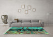 Machine Washable Oriental Turquoise Modern Area Rugs in a Living Room,, wshabs1813turq