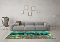 Machine Washable Oriental Turquoise Modern Area Rugs in a Living Room,, wshabs1813turq