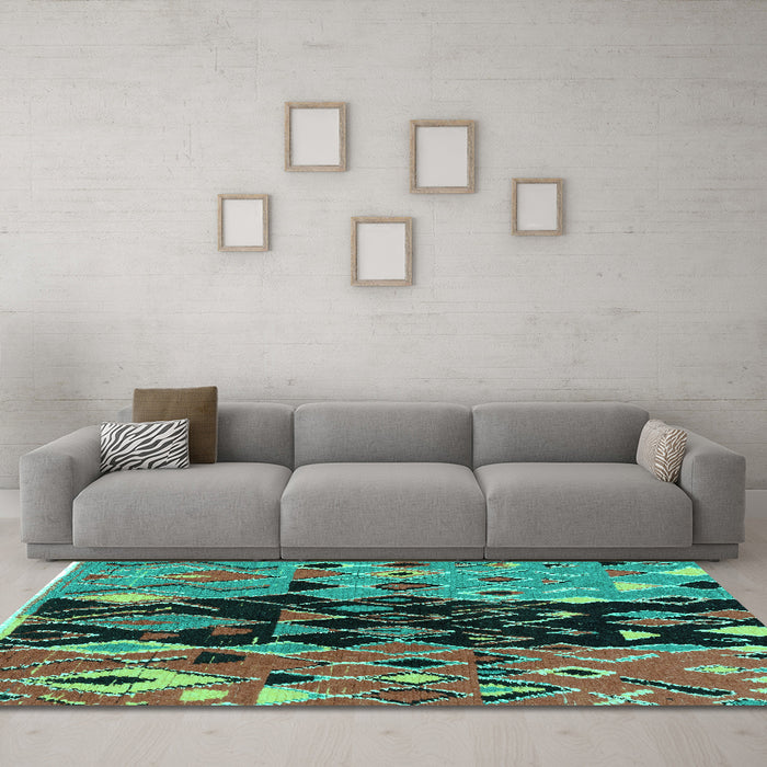 Machine Washable Oriental Turquoise Modern Area Rugs in a Living Room,, wshabs1813turq