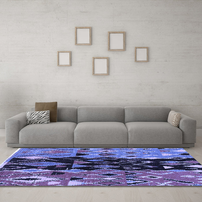 Machine Washable Oriental Blue Modern Rug in a Living Room, wshabs1813blu