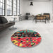 Round Abstract Saffron Red Oriental Rug in a Office, abs1813