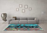 Machine Washable Oriental Light Blue Modern Rug, wshabs1813lblu