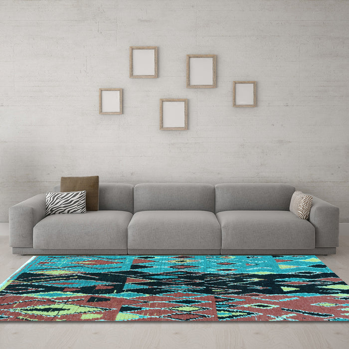 Machine Washable Oriental Light Blue Modern Rug in a Living Room, wshabs1813lblu