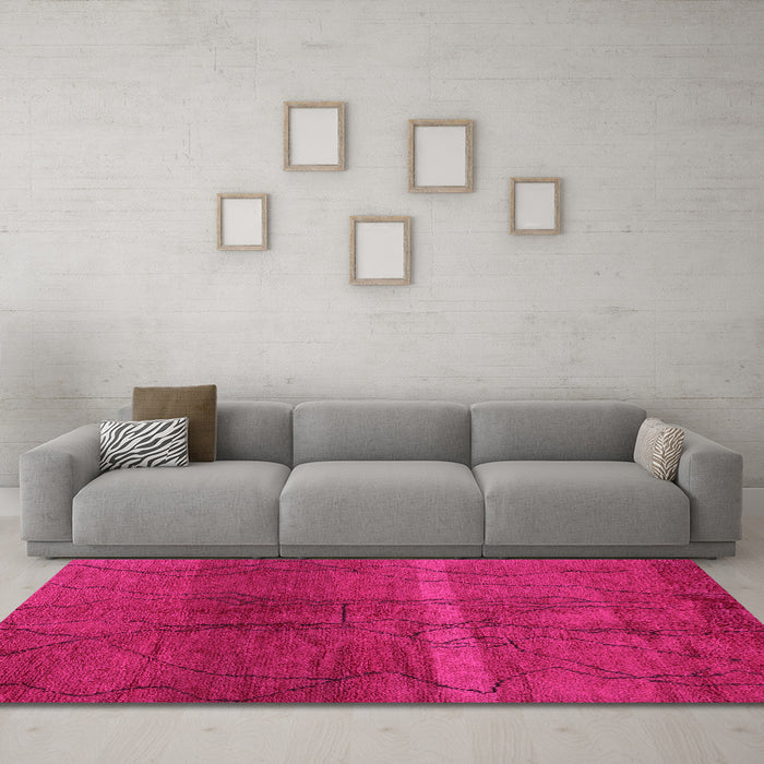 Machine Washable Oriental Pink Modern Rug in a Living Room, wshabs1814pnk