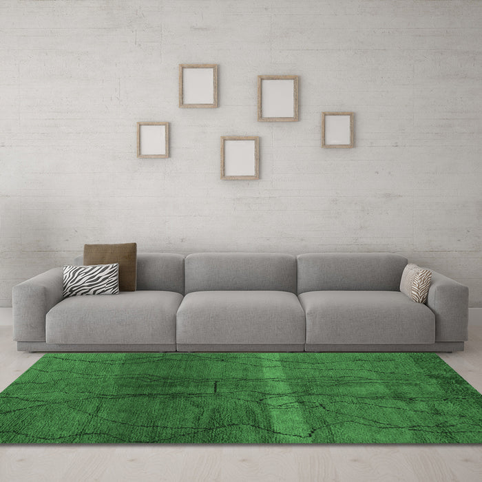 Machine Washable Oriental Emerald Green Modern Area Rugs in a Living Room,, wshabs1814emgrn