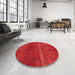 Round Machine Washable Abstract Red Rug in a Office, wshabs1814