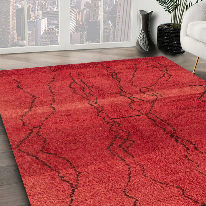 Machine Washable Abstract Red Rug in a Family Room, wshabs1814
