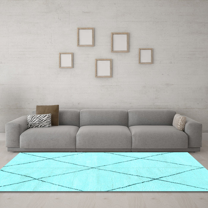 Machine Washable Oriental Light Blue Modern Rug in a Living Room, wshabs1815lblu