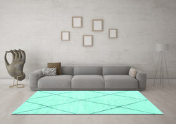 Machine Washable Oriental Turquoise Modern Area Rugs in a Living Room,, wshabs1815turq