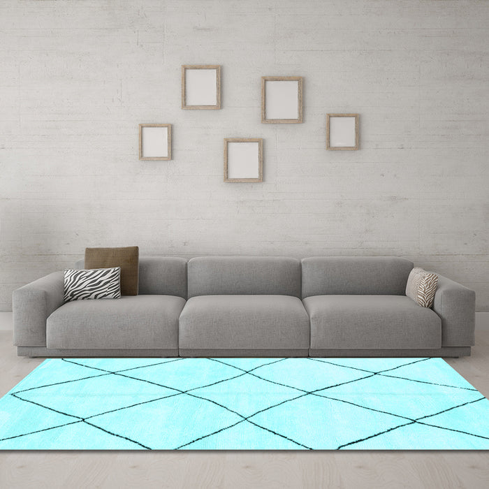 Machine Washable Oriental Light Blue Modern Rug in a Living Room, wshabs1816lblu
