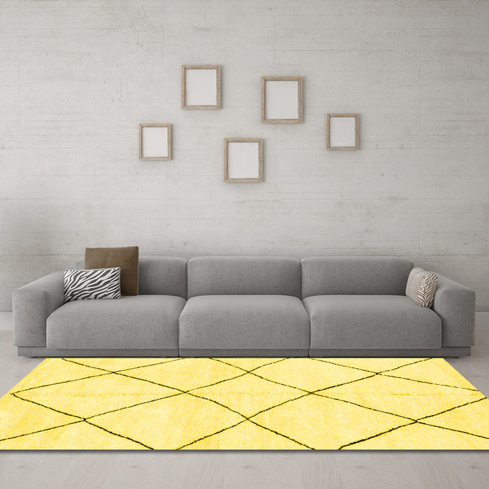 Machine Washable Oriental Yellow Modern Rug in a Living Room, wshabs1816yw