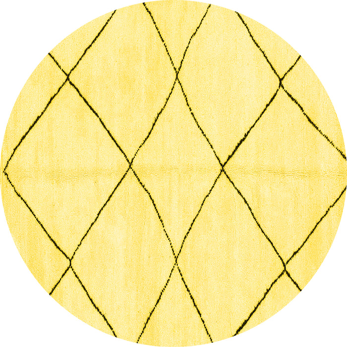 Round Machine Washable Oriental Yellow Modern Rug, wshabs1816yw