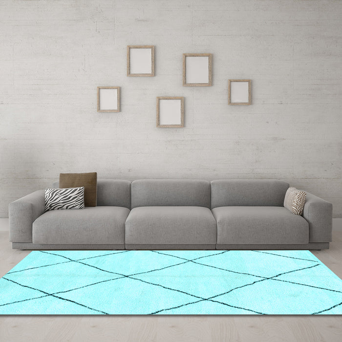 Machine Washable Oriental Light Blue Modern Rug in a Living Room, wshabs1817lblu